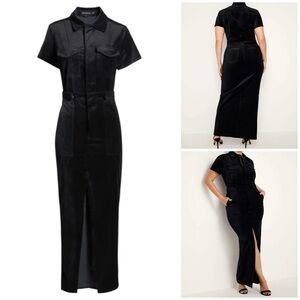 Good American Fit for Success Velvet Maxi Dress Sz 5X Black Short Sleeve